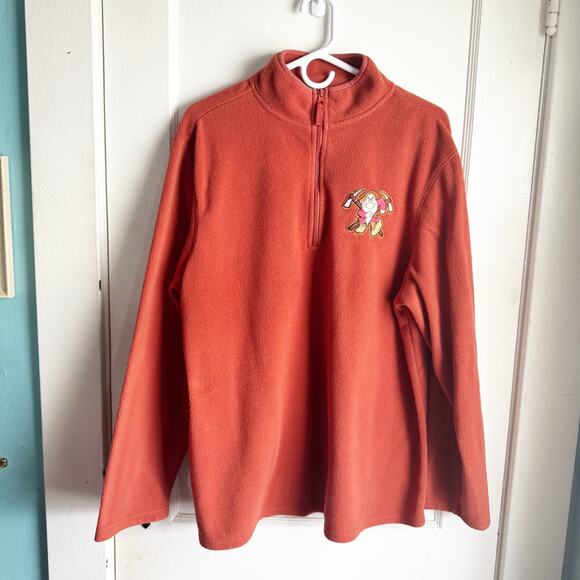 Disney Store Snow White Grumpy Orange Rust Quarter Zip Fleece Pull Over Size L - Picture 1 of 11